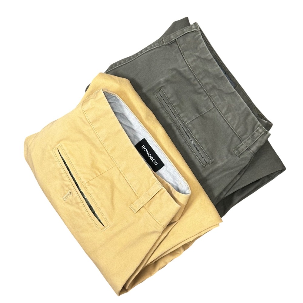 2- Bonobos Chino Pants Mens 35x32 Athletic Fit Stretch Cotton 26134-KH247 Casual